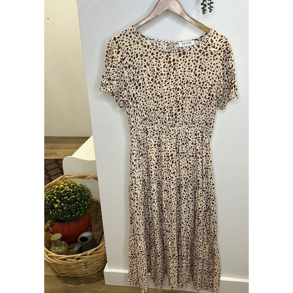 Navins Dress Women's Size S Cream color with‎ dark brown dots